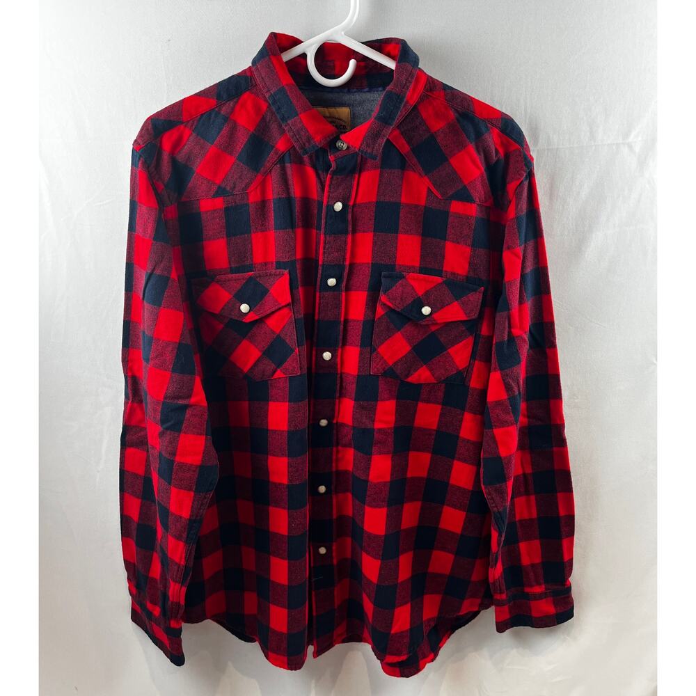 Roebuck & Co. Red & Black Plaid Flannel Shirt Men's Size XL